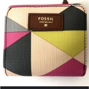 FOSSIL WALLET FOR WOMEN BIFOLD COLOR BLOCK SMALL LEATHER WITH ZIP COIN HOLDER